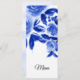 Cartões de Menu Floral de Casamento Real Blue Wate