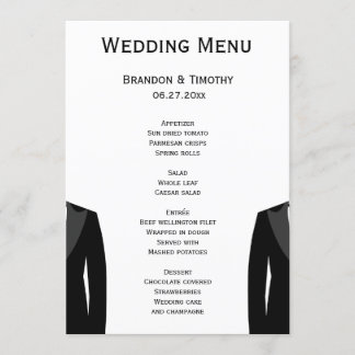 Cartões de menu Gay de casamento preto e branco
