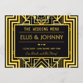 Cartões de menu geométricos pretos e Dourados