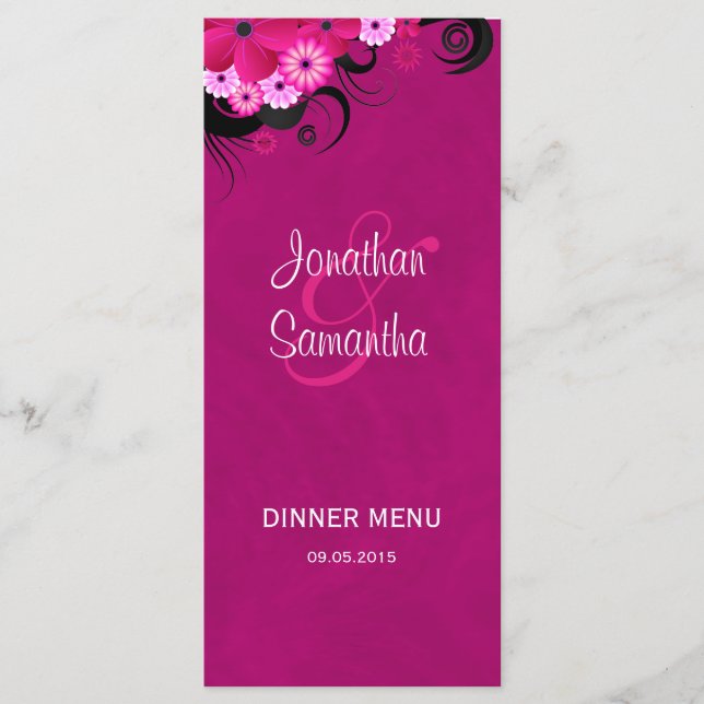 Cartões de menu Janto Floral Dark Fuchsia (Frente)