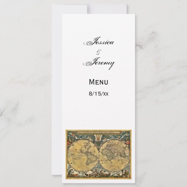 Cartões de Menu Mapa Antigo do Mundo Branco #2 (Frente)