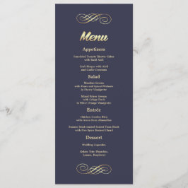 Cartões de menu Marinho azul Dourado de casamento