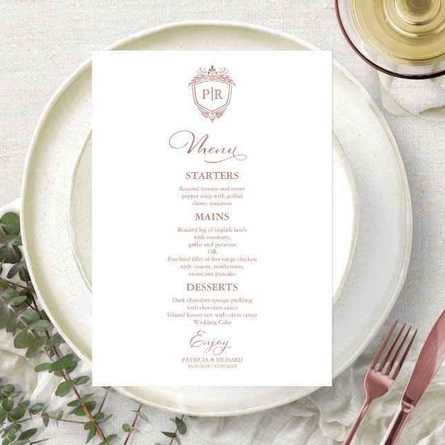Cartões de Menu Monograma de Casamento com Script  (Criador carregado)