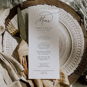 Cartões de menu para casamento preto e branco eleg