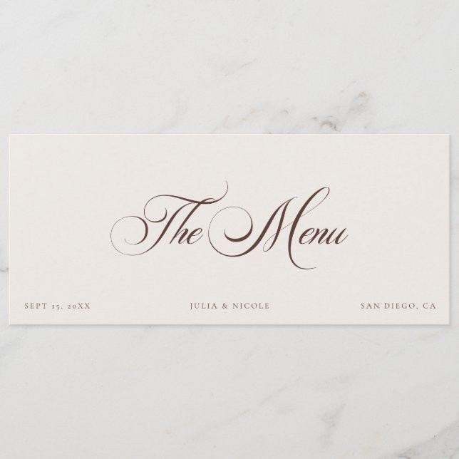 Cartões de Menu para Convidados de Casamento em Ma (Frente)