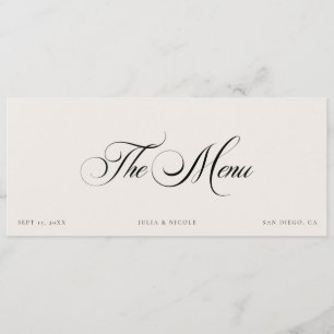 Cartões de Menu para Convidados de Casamento Preto