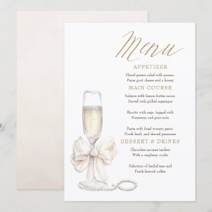 Cartões de Menu Pérolas e Prosecco Whimsical Chic