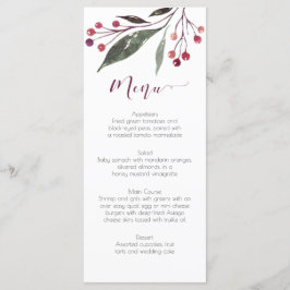 Cartões de menu Rustic Watercolor Burgundy Greener