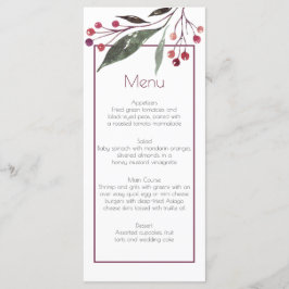 Cartões de menu Rustic Watercolor Burgundy Greener