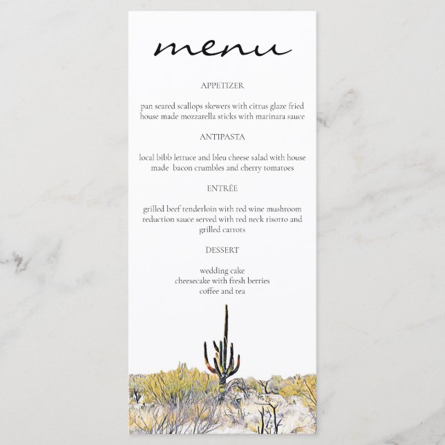 Cartões de menu Saguaro do deserto arizona (Frente)