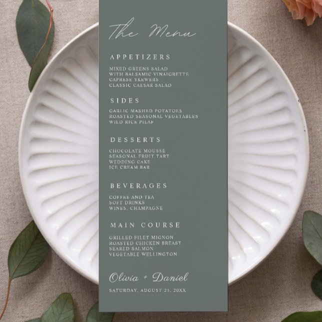 Cartões de menu verde Sage Modelo (Sage Green Wedding Menu Cards Template)
