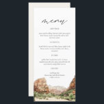 Cartões de menu Watercolor Wedding do ZION Nationa<br><div class="desc">Este menu apresenta uma pintura aquosa do Zion National Park emparelhada com uma combinação simples de fontes. Este cardápio é perfeito para o seu tema do deserto ou para o seu casamento ou evento temático de aventura.</div>