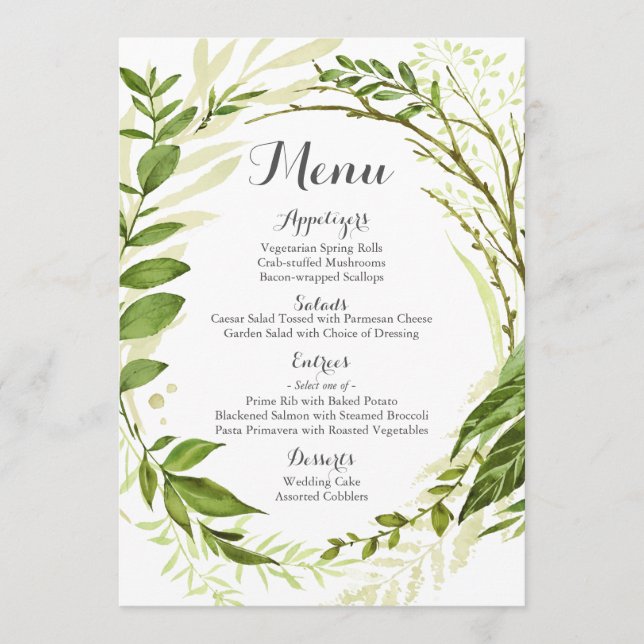 Cartões de Menus de Casamento Verde, Verde Russo (Frente)