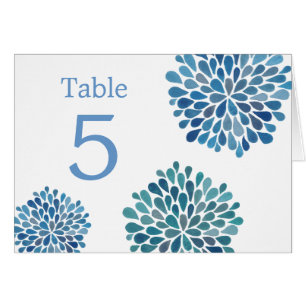 Cartões de mesa Azul Aquarela Dahlias Casamento