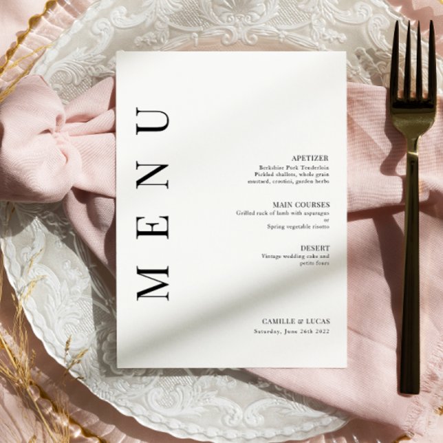 Cartões de Mesa de Casamento 5x7" Elegante Menu Pl (Criador carregado)