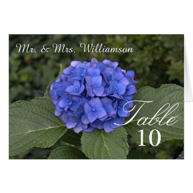 Cartões de Mesa de Casamento bonito Hydrangea Blue (Frente horizontal)
