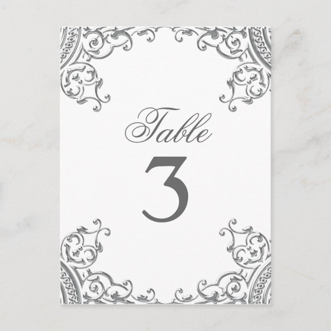 Cartões de Mesa de Casamento Branco Elegante Silve (Frente)