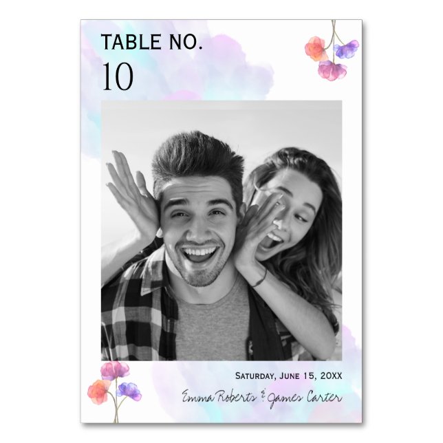 Cartões de Mesa de Casamento com Aquarela Rosa e A (Frente)