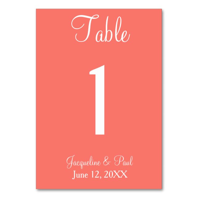 Cartões de Mesa de Casamento Coral (Verso)