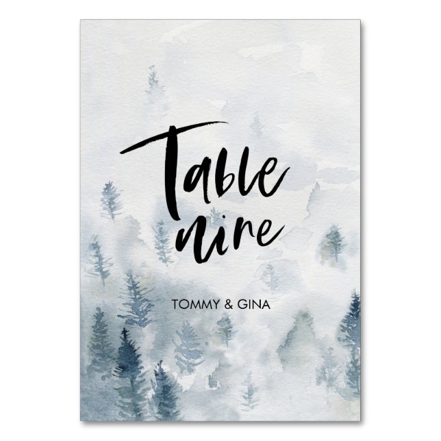 Cartões de mesa de Casamento de Floresta de Aquare (Frente)