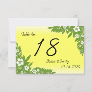 Cartões de mesa de casamento de hibisco amarelo pe