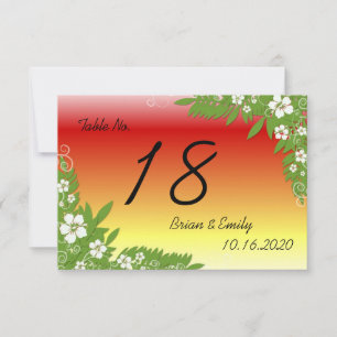 Cartões de mesa de casamento de hibisco amarelo ve