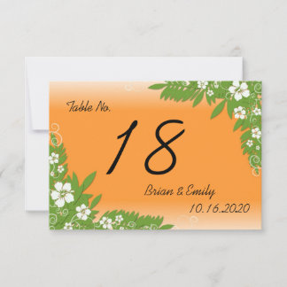 Cartões de mesa de casamento de hibisco laranja pe