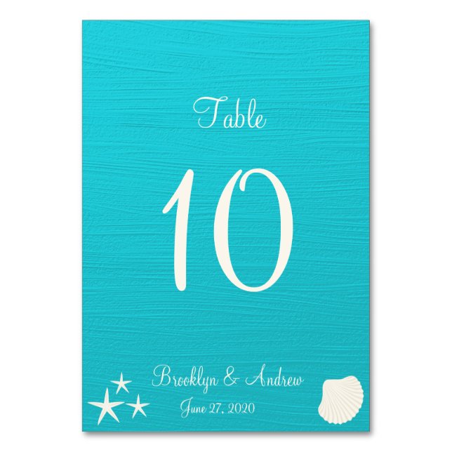 Cartões De Mesa De Casamento De Praia (Frente)