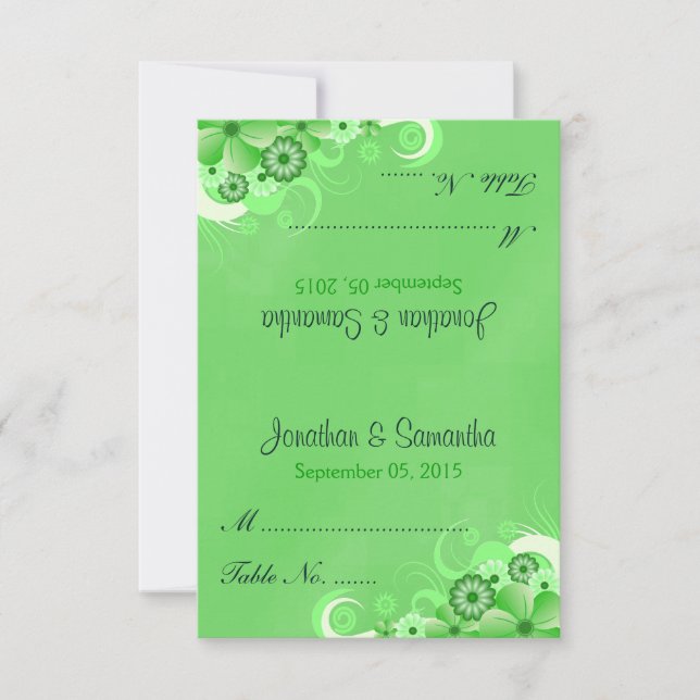 Cartões de Mesa de Casamento de  Verde Escuro (Frente)