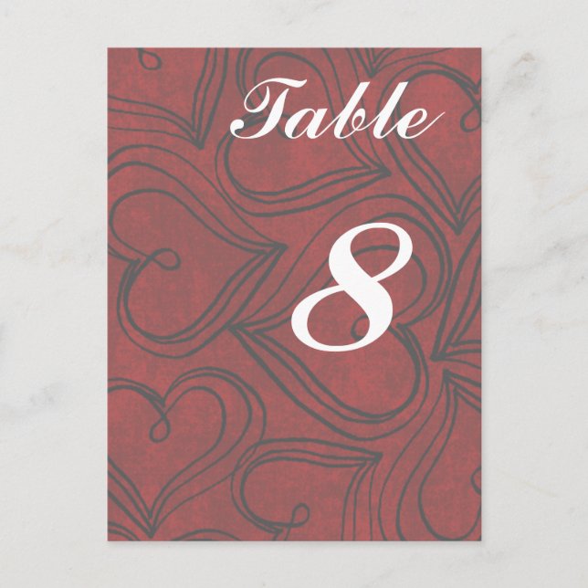 Cartões de Mesa de Casamento do Coração Vermelho C (Frente)