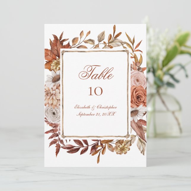 Cartões de Mesa de Casamento Florais Rosa Bege Mar (Em pé/Frente)