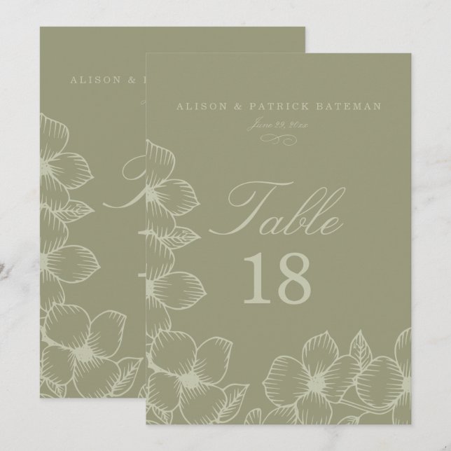 Cartões de Mesa de Casamento Florais Simply Sage (Frente/Verso)