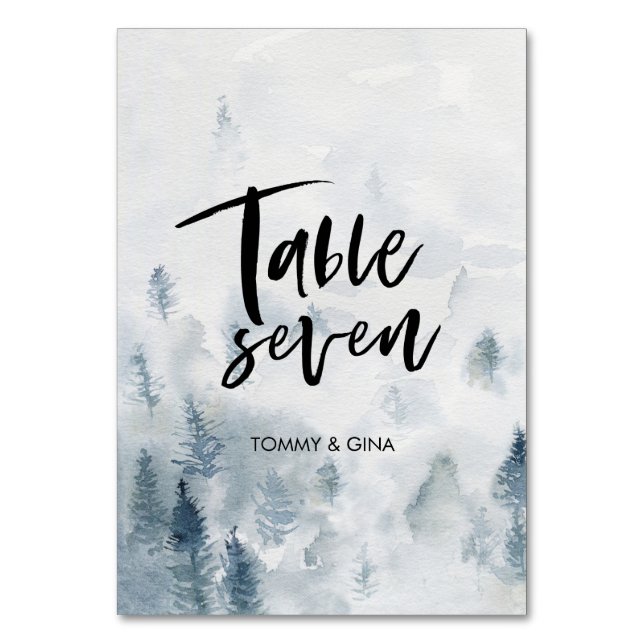 Cartões de mesa de Casamento Florestal de Aquarela (Frente)