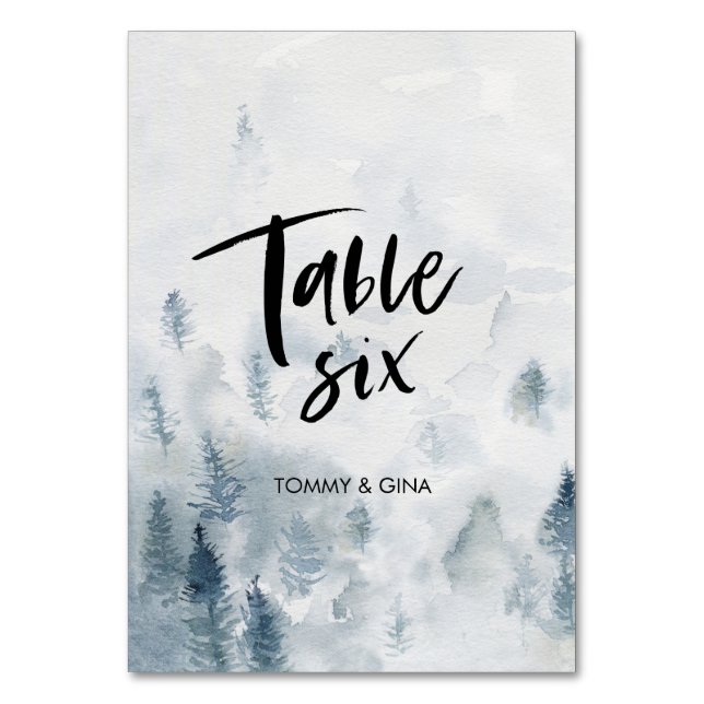 Cartões de mesa de Casamento Florestal de Aquarela (Frente)