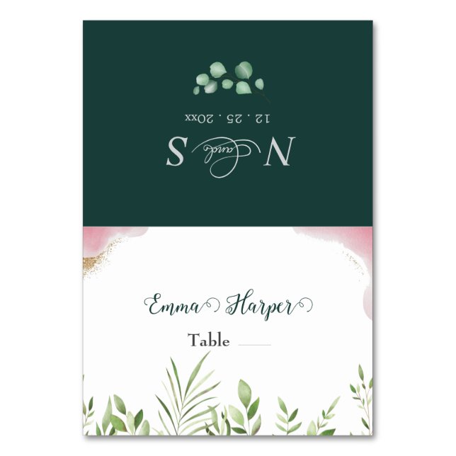 Cartões de Mesa de Casamento Imprimíveis Folhagem  (Frente)