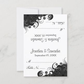 Cartões de Mesa de Casamento Preto e Branco Floral