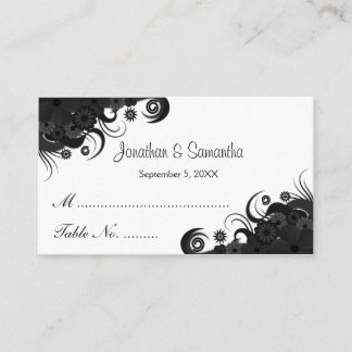 Cartões de Mesa de Casamento Preto e Branco Floral