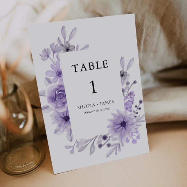 Cartões de Mesa de Casamento Roxo (Purple Wedding Table Cards Template)