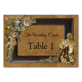 Cartões de mesa de casamento Steampunk em mesa de 