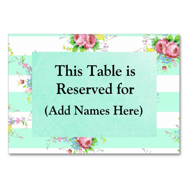 Cartões de Mesa de Casamento Verde Menta Rosa Flor (Frente)