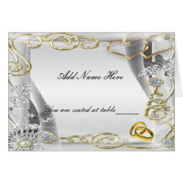 Cartões De Mesa De Casamentos Dourados E Corações