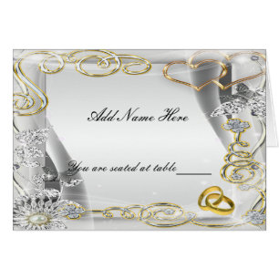 Cartões De Mesa De Casamentos Dourados E Corações