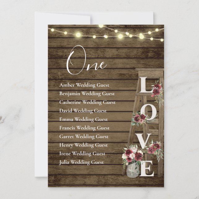 Cartões de Mesa Floral de Madeira Burgundy (Frente)