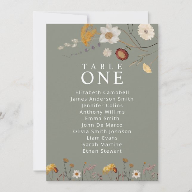 Cartões de Mesa Floral para  Verde Sage (Frente)