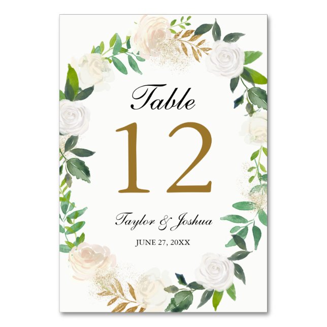 Cartões de Mesa para Casamento com Coroa de Aquare (Frente)