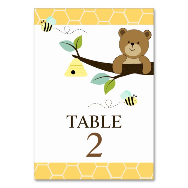 Cartões de Mesa personalizados de urso e abelha (Frente)