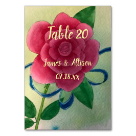 Cartões de Mesa Personalizados Rosa Rosa Fita Azul