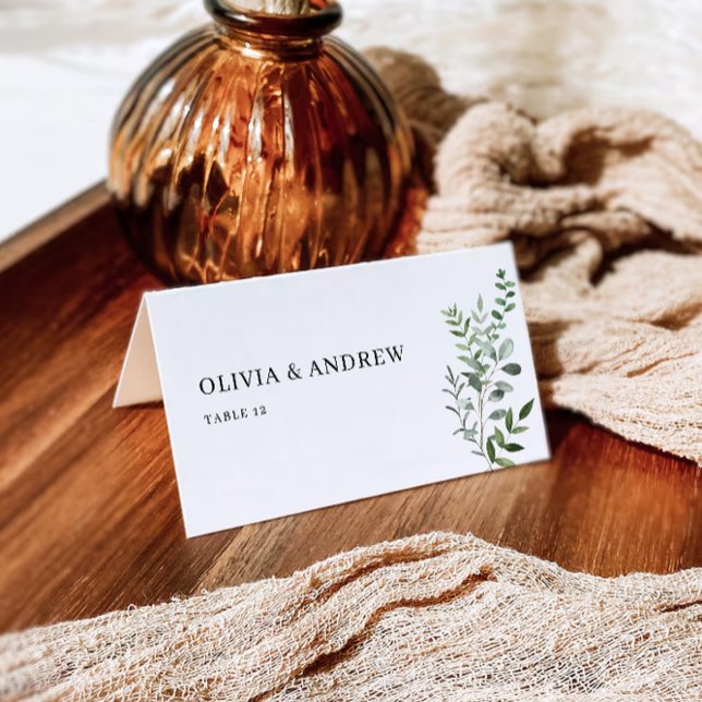 Cartões de Modelo de Local de Casamento com Verde (Greenery Wedding Place Cards Template)