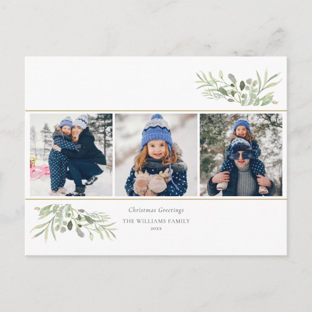 Cartões de natal 3 Foto Greenery Modern (Frente)
