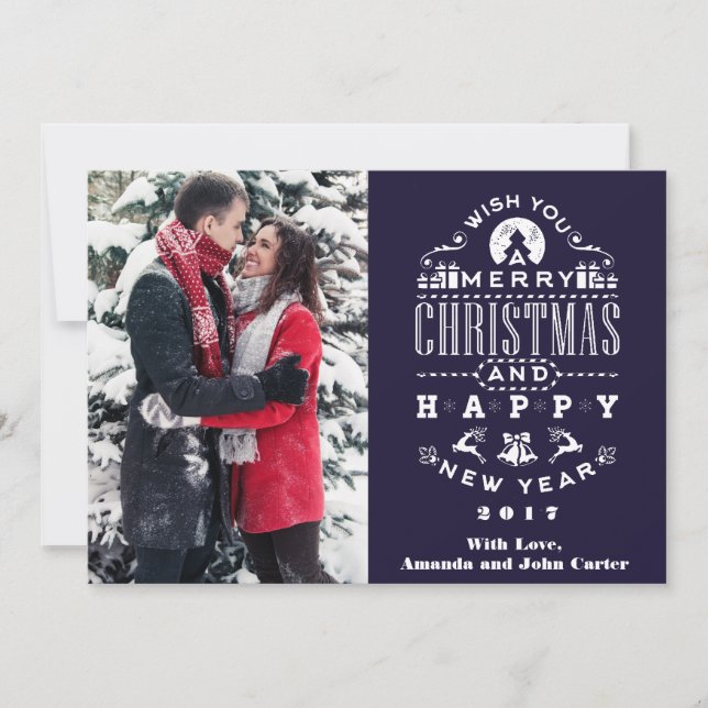 Cartões de natal azuis nostálgicos Foto vertical (Frente)